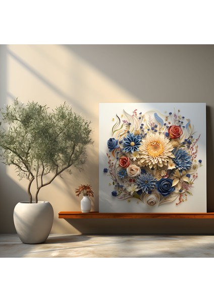 Kutsal Kuran Çiçek Desenli Kanvas Tablo - Duvar Dekorasyonu Doğanın Güzelliği Kuran'dan Ayetler modelleri