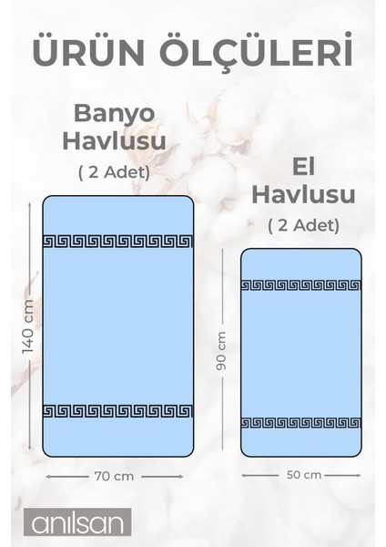 Pamuk 4'lü Mavi Greek Havlu Seti - 2 Adet El Havlusu ve 2 Adet Banyo Havlusu