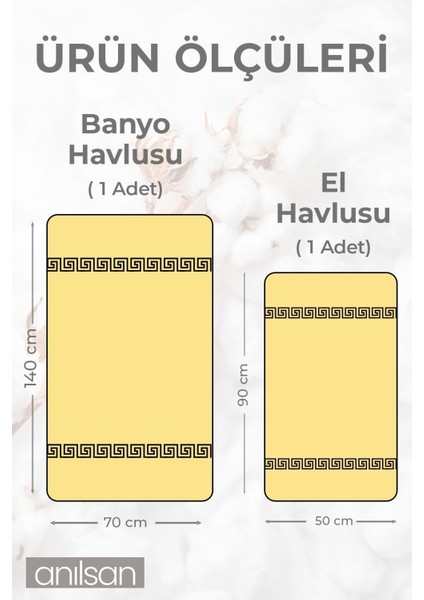 Pamuk 2'li Sarı Greek Havlu Seti - 1 Adet El Havlusu ve 1 Adet Banyo Havlusu fırsatları