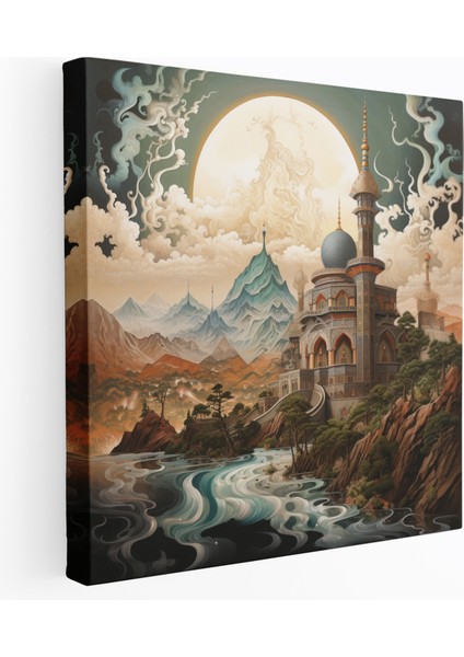 Kutsal Kuran Duvar Sanatı - Dağ Üzerinde El Boyaması Cami - Islam Mimarisi Duvar Sanatı