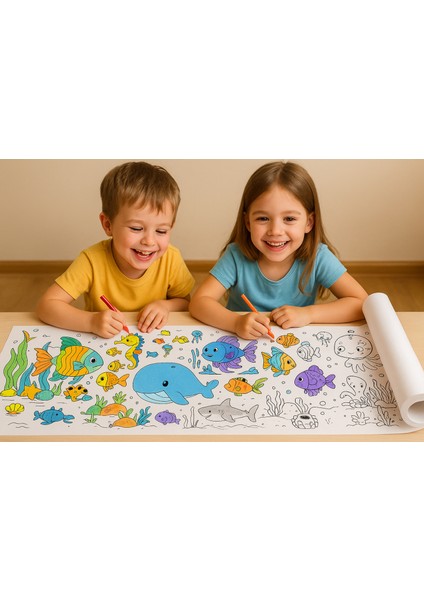 Su Altında Yaşam Deniz Canlılarını Tanıyorum Boyuyorum ve Eğleniyorum Boyama Rulosu 5 mt