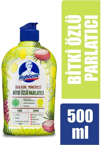 Bitki Özlü Bulaşık Makinesi Parlatıcısı 500 ml - Kireç ve Su Lekelerini Önler, Kalıntı Bırakmaz, Limon Aromalı modelleri