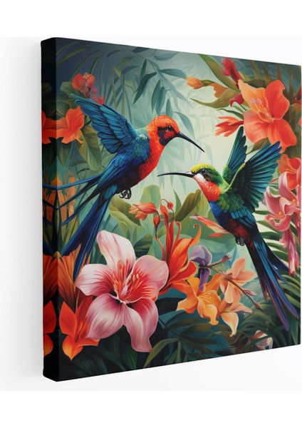 Tropikal Kuş Kanvastan Tablo - Kuş Tropikal Çiçekler Kanva