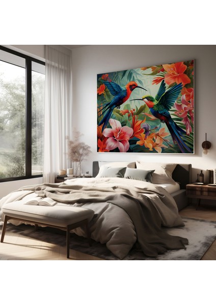 Tropikal Kuş Kanvastan Tablo - Kuş Tropikal Çiçekler Kanva modelleri