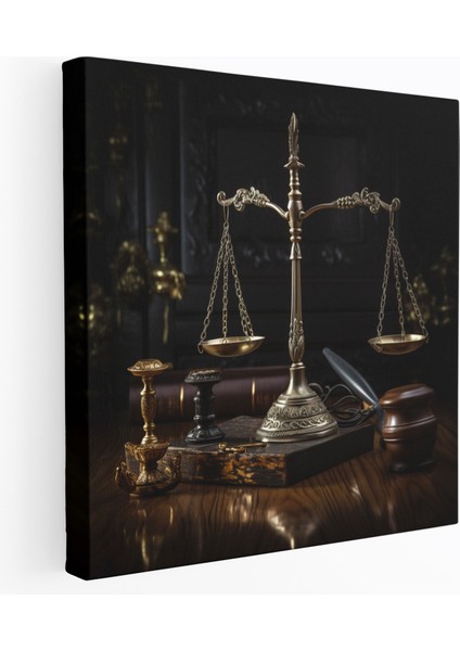 Adalet Temalı Kanvas Tablo - Hakim Çekici ve Terazi - Ev Dekorasyonu Adalet Temalı Kanvas Tablo