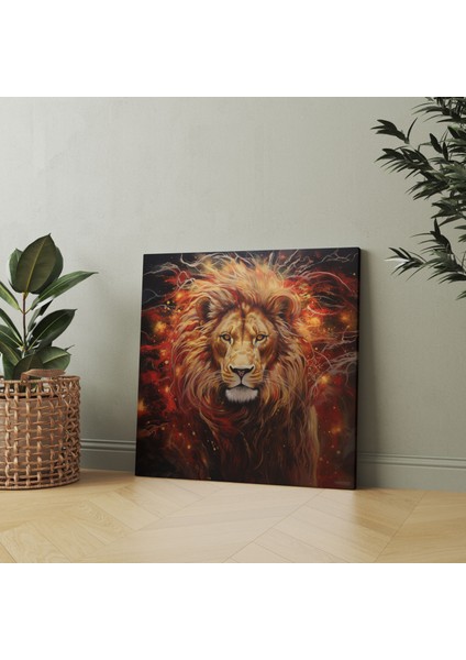 Kırmızı ve Altın Simli Kükreyen Aslan Kanvas Tablo - Simli Duvar Sanatı Cesur Ifade Kırmızı ve Altın fiyatları