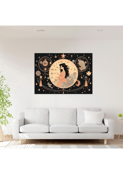 Astroloji Sembolleri Vintage Kanvas Tablo - Burçlar Nostalji Duvar Dekorasyonu Vintage Esintili Illüstrasyon fiyatları