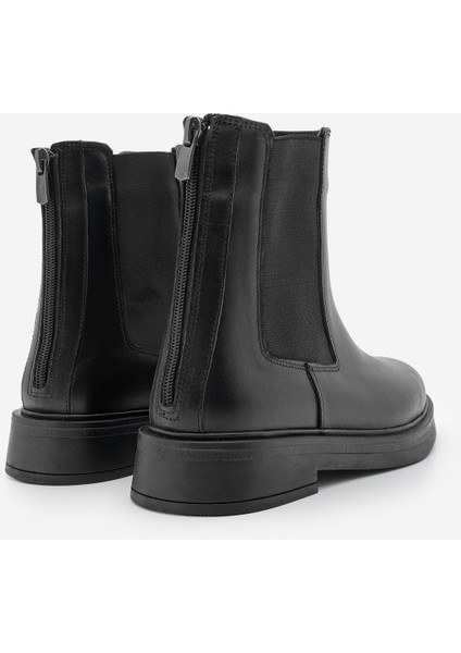 Kadın Hakiki Deri Elastik Yan Bantlı Günlük Bot Kater Siyah