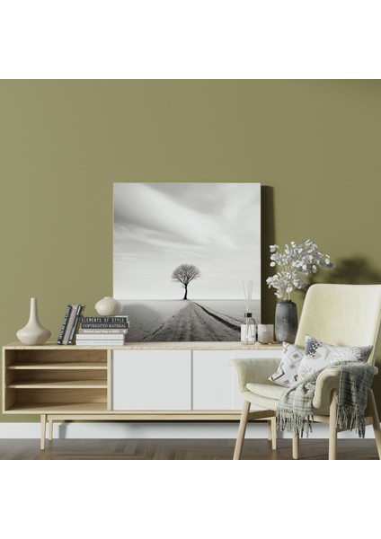 Gri Yalnızlık Manzara Tablosu - Gri Yalnız Ağaç Duvar Dekorasyonu Manzara modelleri