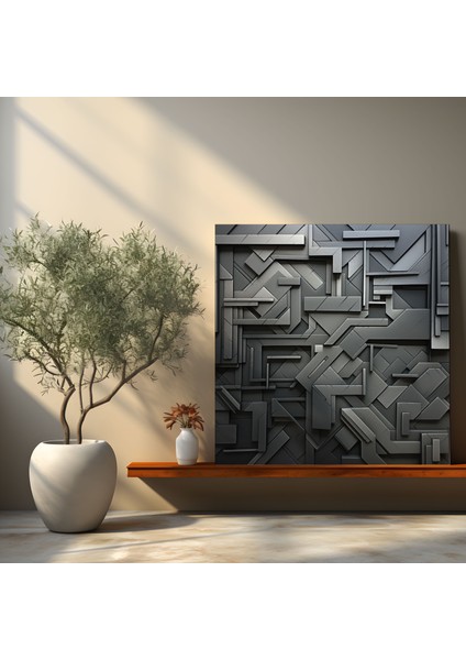 Gri Geometrik Kanvas Tablo - Gri Gümüş ve Ustalık Duvar Sanatı fiyatları