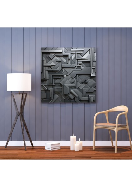 Gri Geometrik Kanvas Tablo - Gri Gümüş ve Ustalık Duvar Sanatı modelleri