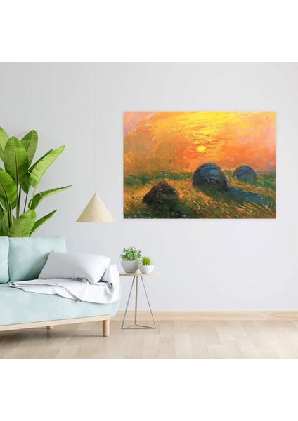 Altın Saat Hasır Yığınları Kanvas Tablo - Claude Monet Ev Dekorasyonu Kanvas Duvar Sanatı fiyatları