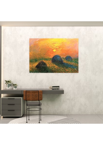 Altın Saat Hasır Yığınları Kanvas Tablo - Claude Monet Ev Dekorasyonu Kanvas Duvar Sanatı modelleri