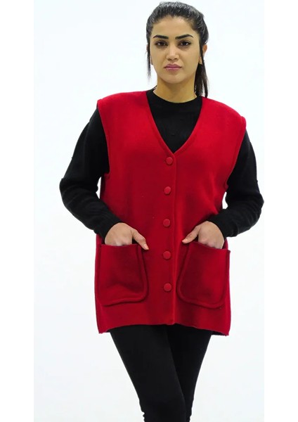 Yaka Düğmeli V Yaka Cepli Yelek