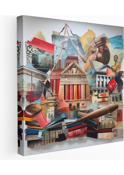 Hukuk Sembolleri Duvar Tablosu - Hukuk Koleksiyon Tarzı Hukuk Kitapları Kanvas