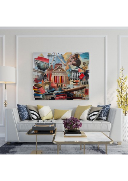 Hukuk Sembolleri Duvar Tablosu - Hukuk Koleksiyon Tarzı Hukuk Kitapları Kanvas fiyatları