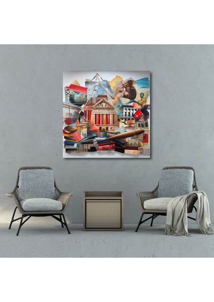 Hukuk Sembolleri Duvar Tablosu - Hukuk Koleksiyon Tarzı Hukuk Kitapları Kanvas modelleri