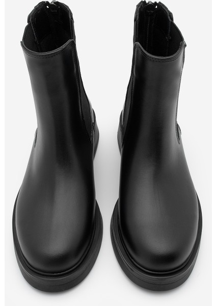 Kadın Hakiki Deri Elastik Yan Bantlı Günlük Bot Kater Siyah