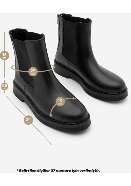 Kadın Hakiki Deri Elastik Yan Bantlı Günlük Bot Kater Siyah