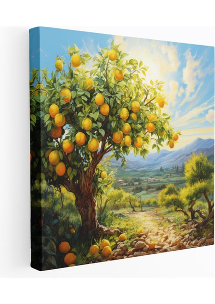 Limon Ağacı Duvar Sanatı - Canlı Yağlı Boya Kanvas Tablo - Limon Ağacı Duvar Dekorasyonu Kanvas