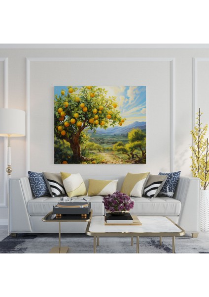Limon Ağacı Duvar Sanatı - Canlı Yağlı Boya Kanvas Tablo - Limon Ağacı Duvar Dekorasyonu Kanvas modelleri