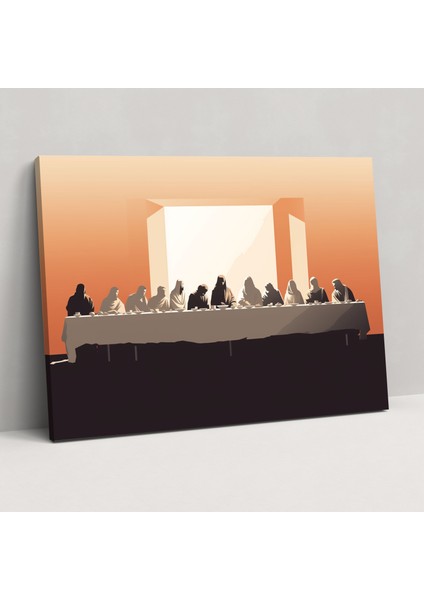 Isa'nın Son Akşam Yemeği Duvar Sanatı - Isa'nın Son Akşam Yemeği Kanvas Tablo Simgesel Dekor Minimalist Illüstrasyon