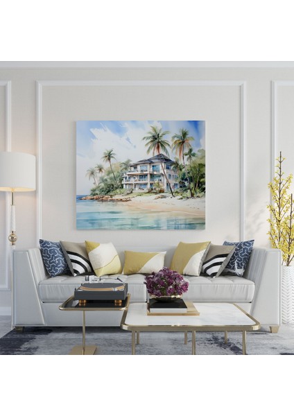 Su Rengi Sahil Oteli Kanvas Tablo - Otel Kanvas Duvar Sanatı Kanvas Su Rengi Sahil Oteli Kanvas Tablo fiyatları