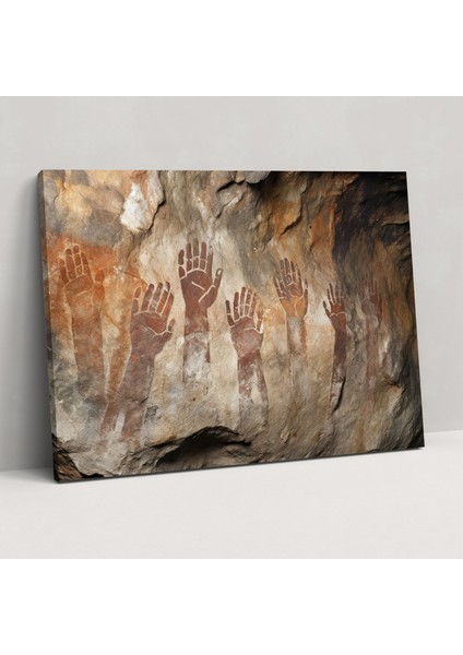 Taş Devri El Izi Duvar Sanatı - Orta Taş Devri Taş Devri El Izleri Kanvas Tablo Mağara Duvarları