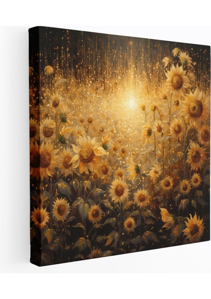 Parıltılı Kanvas Duvar Dekorasyonu - Parıldayan Ayçiçeği Tarlası - Parıltı Duvar Dekorasyonu Etkileyici Ayçiçeği Tarlası