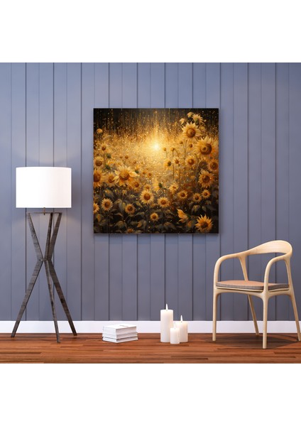 Parıltılı Kanvas Duvar Dekorasyonu - Parıldayan Ayçiçeği Tarlası - Parıltı Duvar Dekorasyonu Etkileyici Ayçiçeği Tarlası modelleri