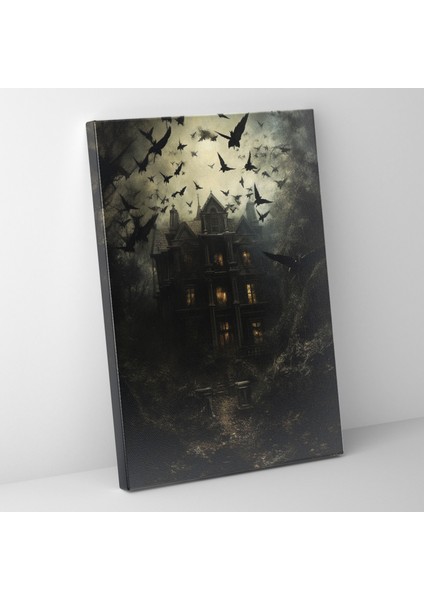 Korku Karanlık Kanatlı Yaratıklar Kanvas Tablo - Korku Yıkık Malikane Büyüleyici