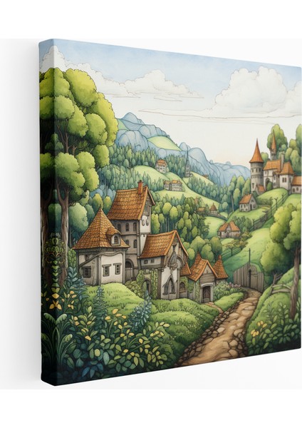 Büyüleyici Ortaçağ Köyü Kanvas Tablo
