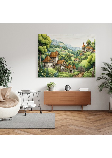 Büyüleyici Ortaçağ Köyü Kanvas Tablo fiyatları