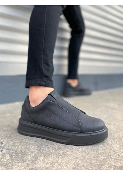 JY007 Alba Bağcıksız Cilt Erkek Günlük Sneaker Ayakkabı Cst Siyah