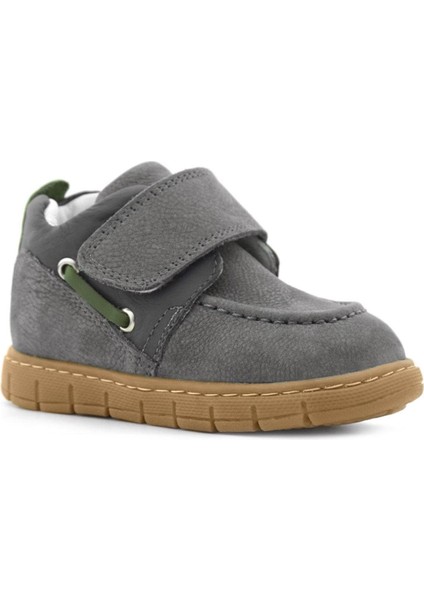 Hakiki Deri Gri Yeşil Cırt Cırtlı Bebek Bot