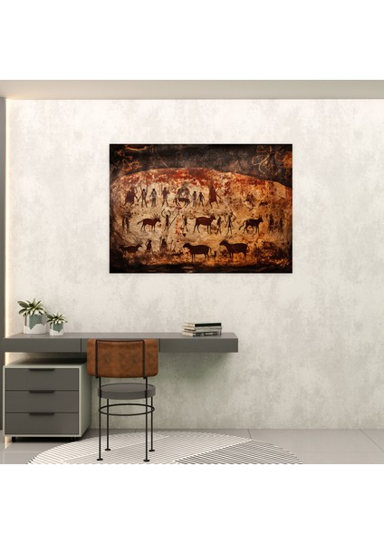 Orta Taş Devri Kanvas Tablo - Geleneksel Mağara Resim Duvar Sanatı - Orta Taş Devri Mağara Resimleri Kanvas Duvar Sanatı Avcılar fiyatları