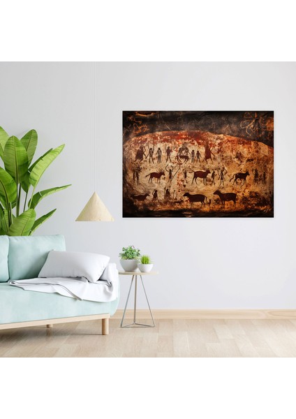 Orta Taş Devri Kanvas Tablo - Geleneksel Mağara Resim Duvar Sanatı - Orta Taş Devri Mağara Resimleri Kanvas Duvar Sanatı Avcılar modelleri