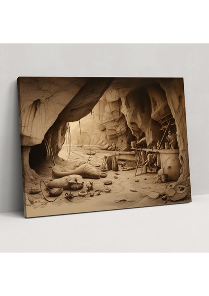 Orta Taş Devri Kanvas Tablo - Tarihöncesi Araçlar Mağara Oyma Duvar Sanatı - Orta Taş Devri Kanvas Duvar Dekorasyonu