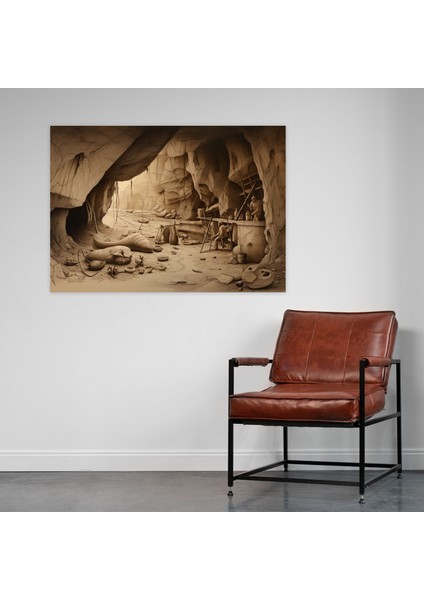 Orta Taş Devri Kanvas Tablo - Tarihöncesi Araçlar Mağara Oyma Duvar Sanatı - Orta Taş Devri Kanvas Duvar Dekorasyonu fiyatları