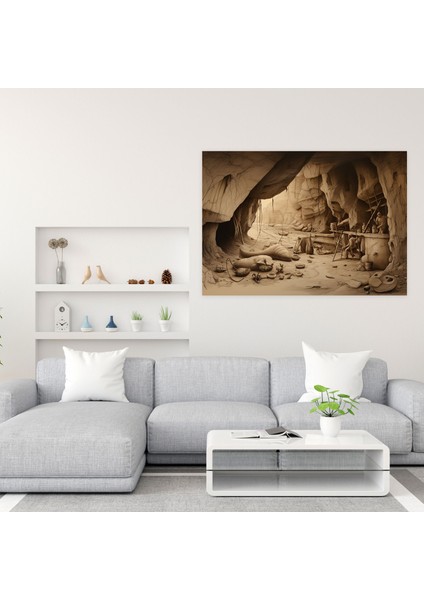 Orta Taş Devri Kanvas Tablo - Tarihöncesi Araçlar Mağara Oyma Duvar Sanatı - Orta Taş Devri Kanvas Duvar Dekorasyonu modelleri