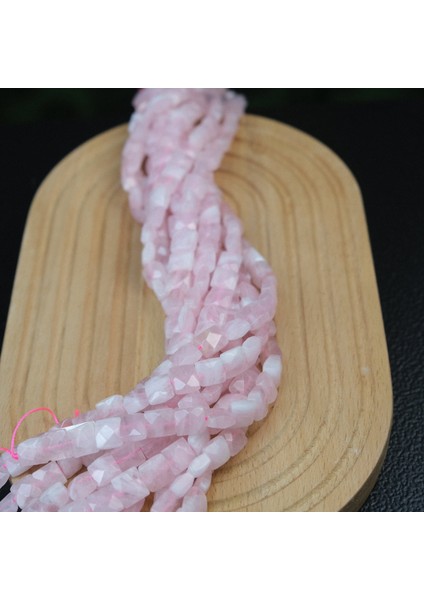 Doğal Pembe Kuvars Taşı Kare Kesim Kuvars 10 mm Fasetli Doğaltaş (1 Dizi - 39 Adet )