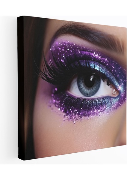 Mor Simli Galaksi Kanvas Tablo - Simli Kozmik Ev Dekorasyonu Yüksek Kalite