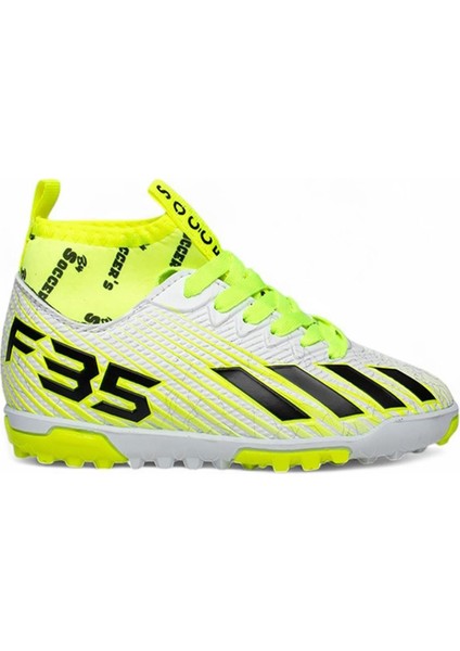 Bys Beyaz Sarı Erkek Çocuk Çoraplı Halısaha Ayakkabı