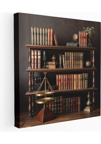 Vintage Hukuk Kütüphanesi Kanvas Tablo - Hukuk Hukuk Kitapları Duvar Dekorasyonu Çekiç