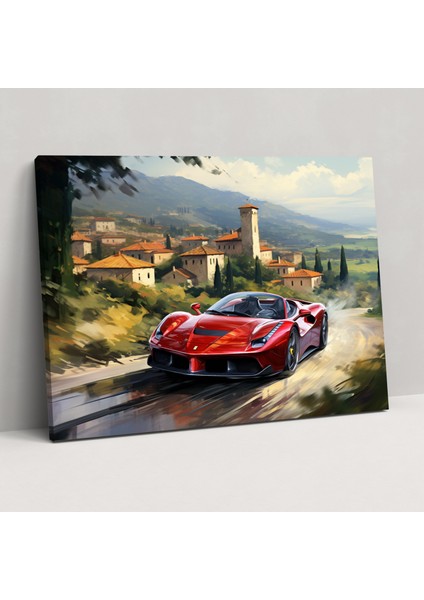 Ferrari Manzaralı Kanvas Tablo - Hareketli Görünüm - Ferrari Kanvas Duvar Sanatı Kanvas Tablo Duvar Dekorasyonu