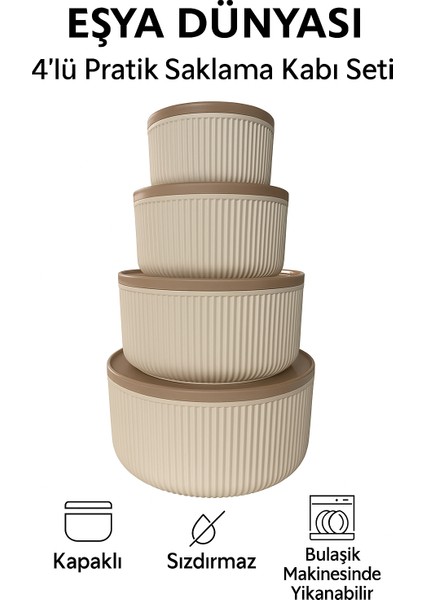 4’lü Saklama Kabı Seti – Kapaklı, Sızdırmaz, Bulaşık Makinesinde Yıkanabilir