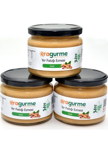 %100 Sade Yer Fıstığı Ezmesi 260G 3'lü Kampanya Set I Doğal, Katkısız, Glutensiz, Şekersiz