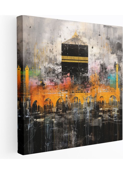 Kaabe Soyut Kanvas Tablo - Kutsal Mekan Soyut Karışık Medya