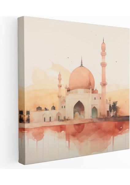 Huzurlu Cami Gün Batımında Kanvas Tablo - Kutsal Kur'an Duvar Dekorasyonu Gün Batımı
