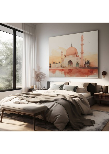 Huzurlu Cami Gün Batımında Kanvas Tablo - Kutsal Kur'an Duvar Dekorasyonu Gün Batımı modelleri